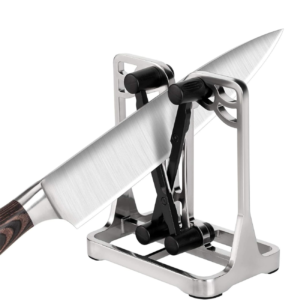Knife Sharpener, Knife Sharpener Tool with Self-Adjusting, Stainless Steel and Tungsten Carbide, Knife Sharpeners for Kitchen Knives Helps Repair Sharpens, Hones, Polishes Blades