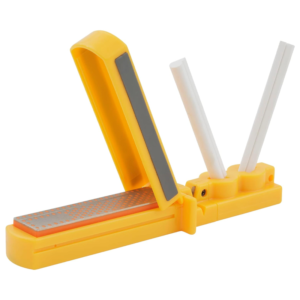 3-in-1 Sharpening System – Yellow – Ceramic Rods – Diamond Stone – Protective Lid – Easy Storage – Knife & Tool Sharpener - Portable