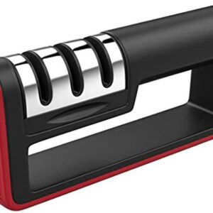 Kitchen Knife Sharpener 3-Stage Tungsten Steel, Diamond Grind, Ceramic Stones, Manual Kitchen Knife Sharpener (GLOVE NOT INCLUDED)