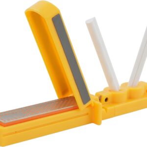 3-in-1 Sharpening System – Yellow – Ceramic Rods – Diamond Stone – Protective Lid – Easy Storage – Knife & Tool Sharpener - Portable
